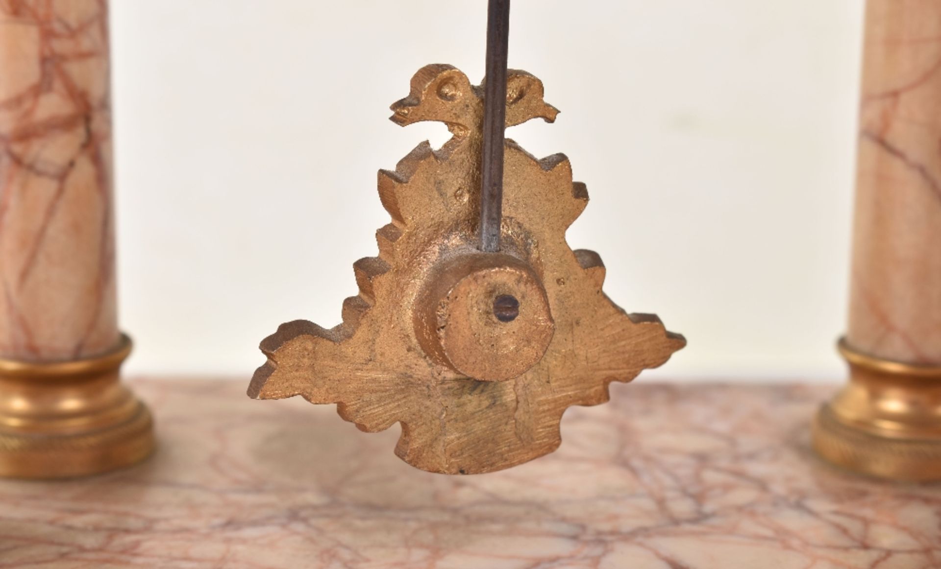 A late 19th century French rose marble clock garniture - Image 13 of 14