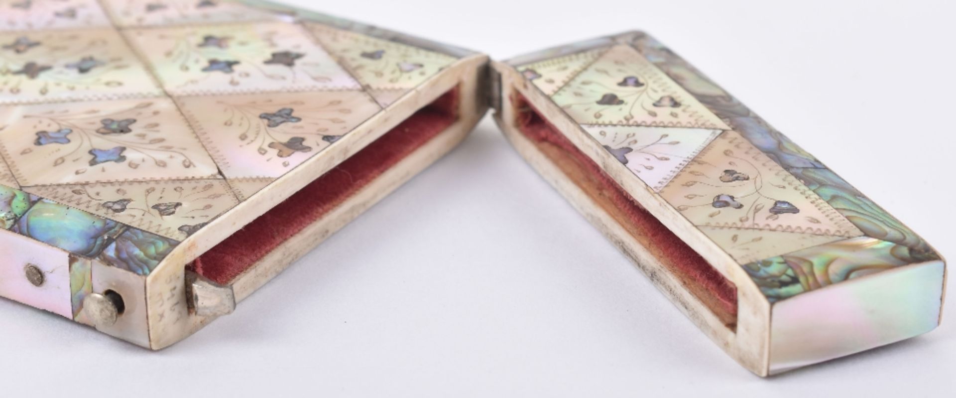 A fine 19th century mother of pearl and oyster micro mosaic card case - Image 6 of 6