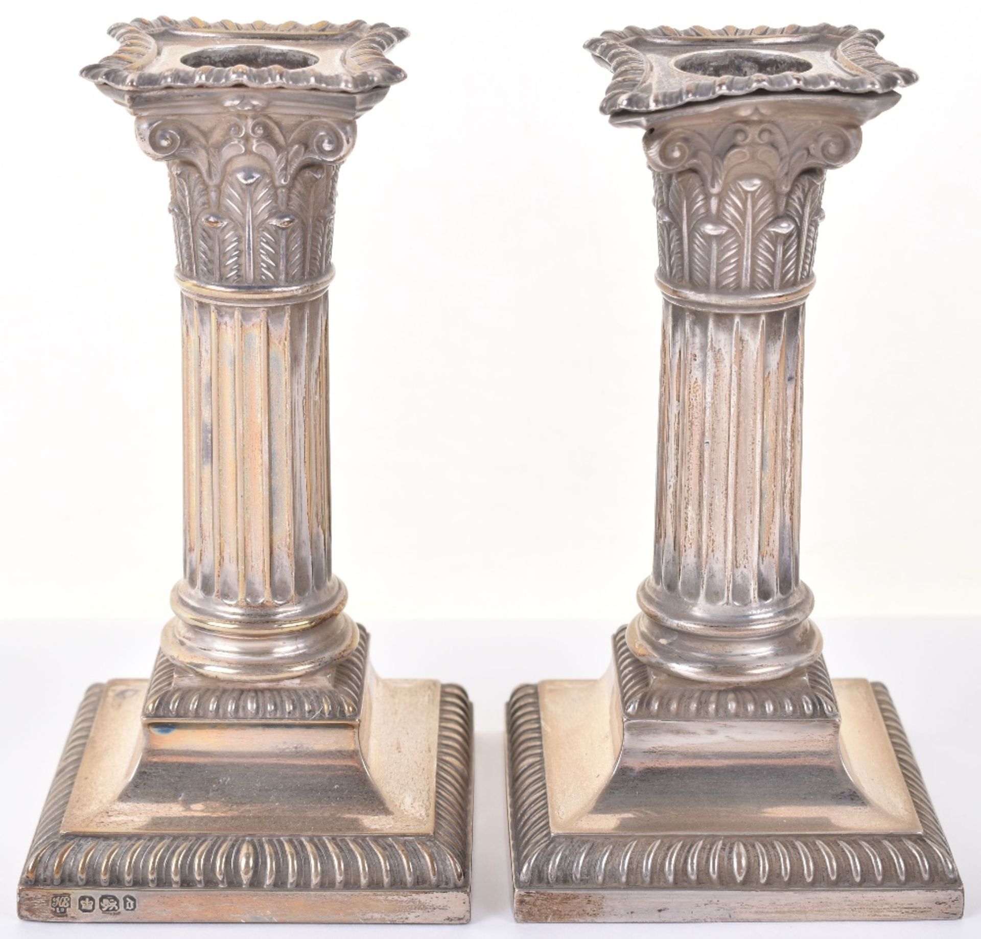 A pair of Victorian silver squat candlesticks, Hawksworth, Eyre & Co, Sheffield 1896 - Image 5 of 7