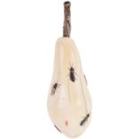 ^A 19th century Japanese Shibayama carved ivory pear, Meiji period