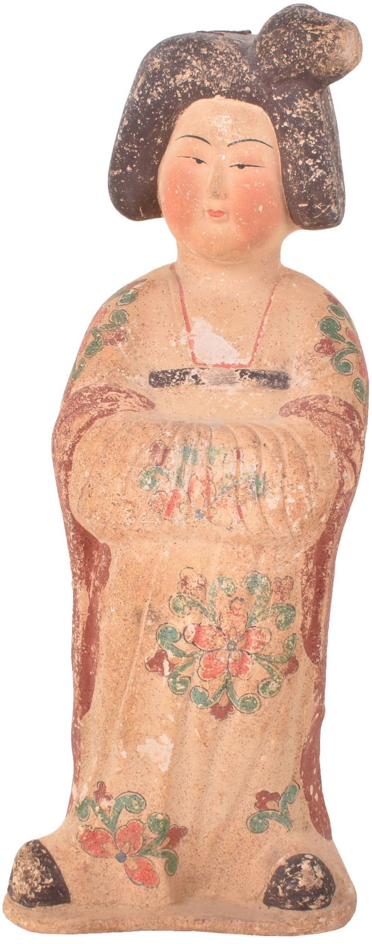 A Chinese Tang dynasty painted pottery figure of a court lady