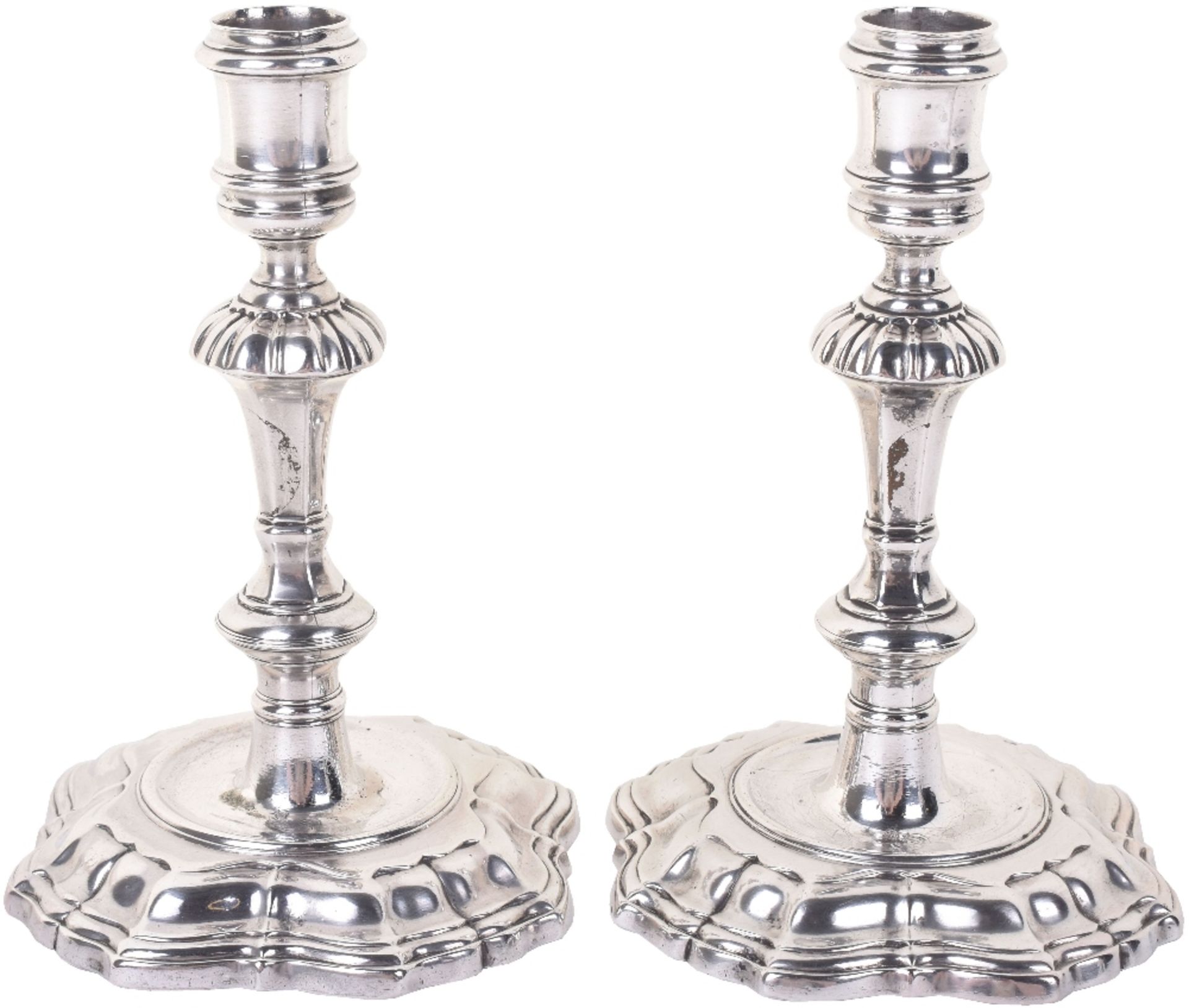 A pair of George II silver candlesticks, George Wickes, London 1735