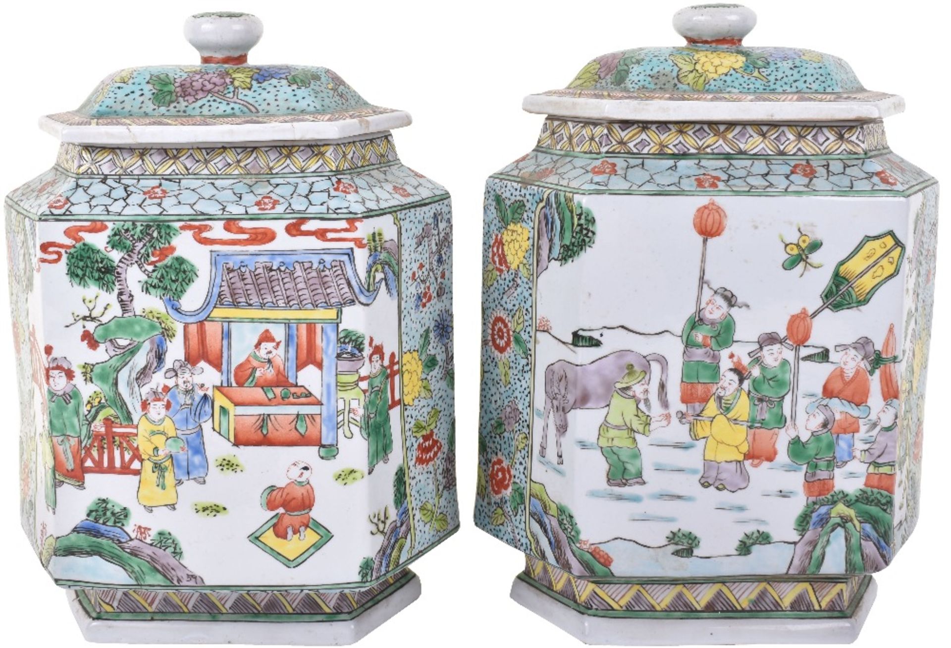 A pair of 19th century Chinese famille verte lidded vases