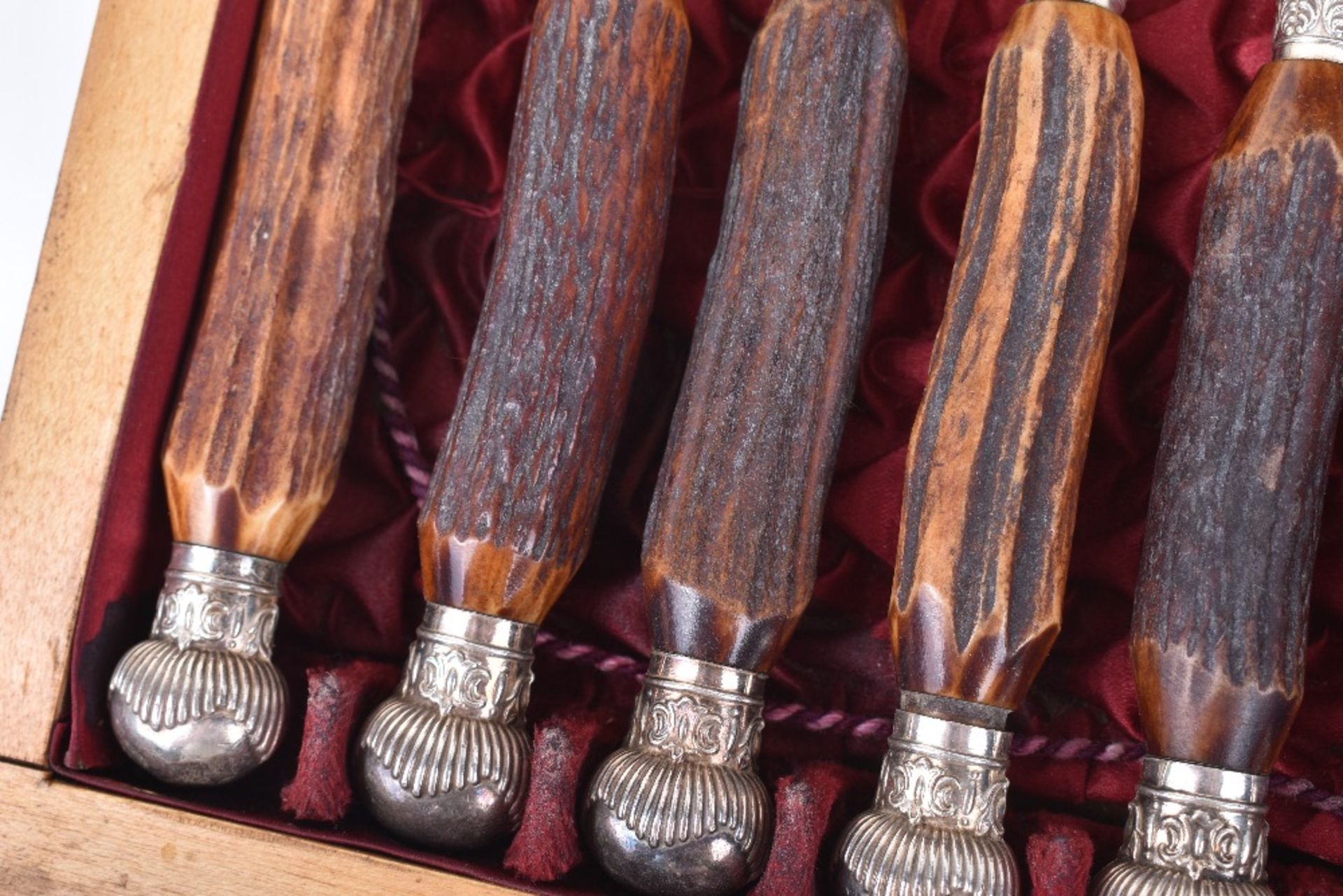 A cased set of twelve Victorian antler handle knives and forks, by Joseph Rogers & Sons - Image 6 of 7