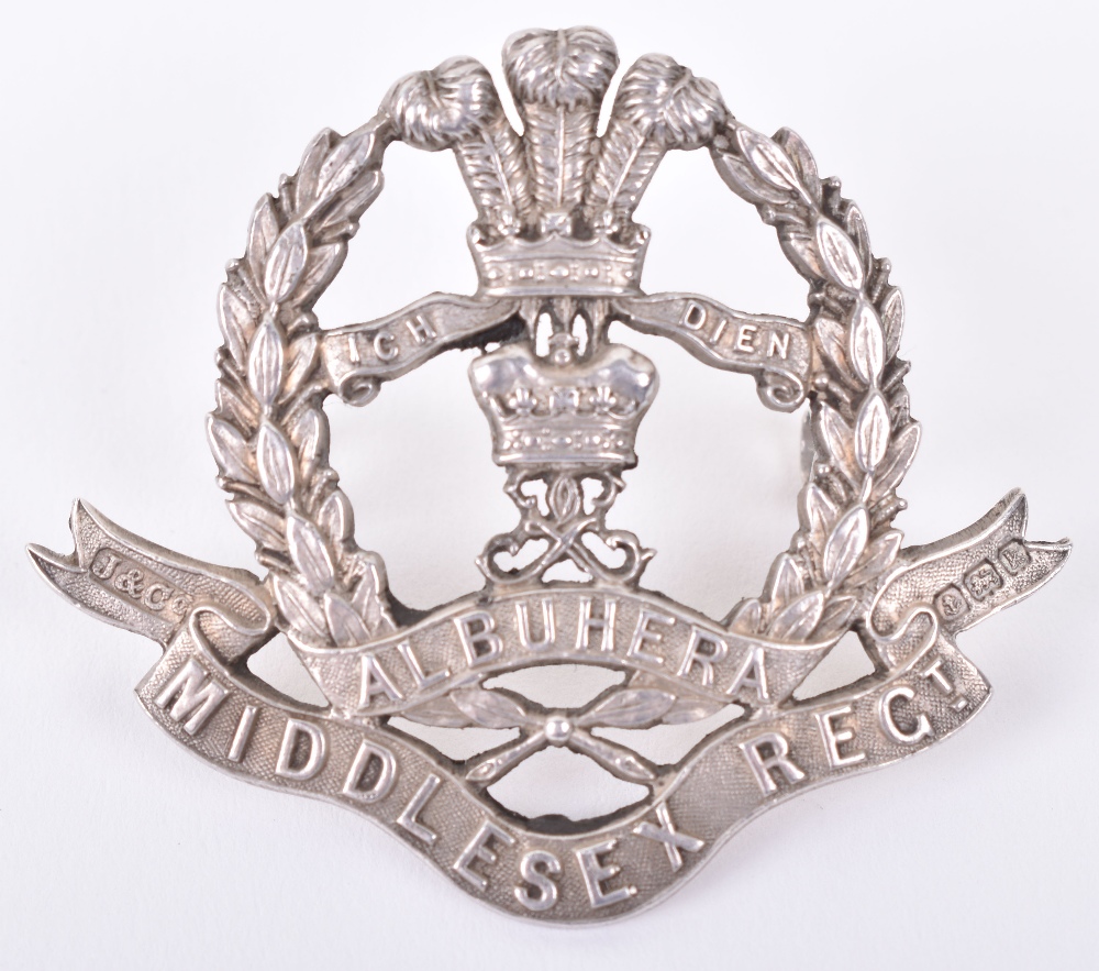 Hallmarked Silver Middlesex Regiment Officers Cap Badge