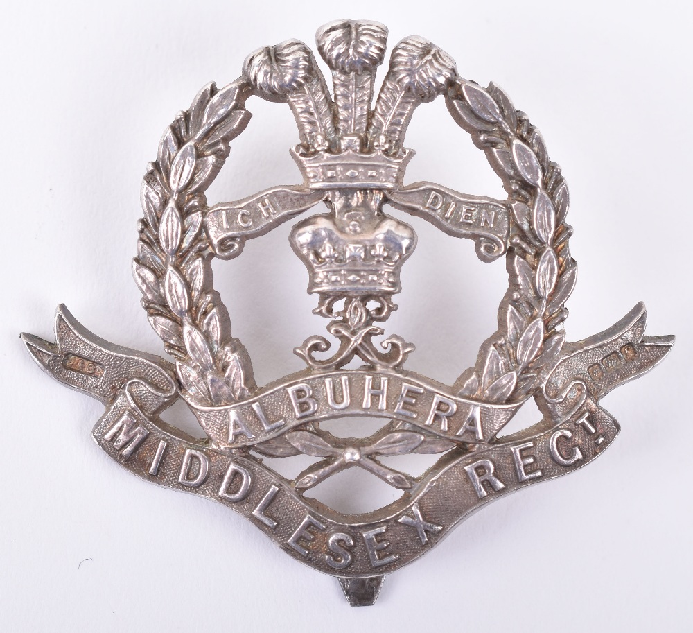 Hallmarked Silver Middlesex Regiment Officers Cap Badge