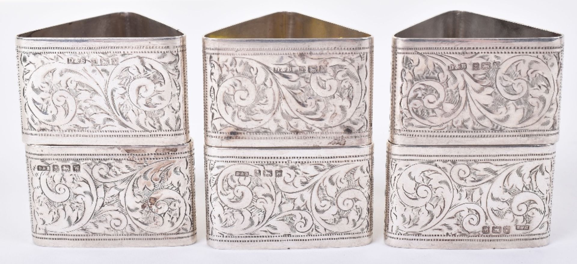 A good set of six early 20th century silver napkin rings, by Docker & Burn, Birmingham 1920 - Image 2 of 3