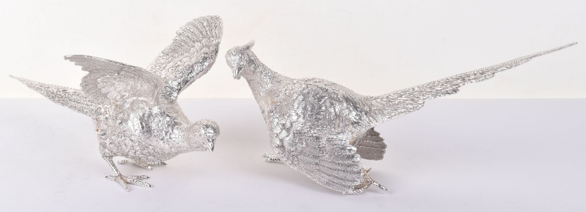 A pair of modern silver pheasants, by C.J. Vander, London 2018