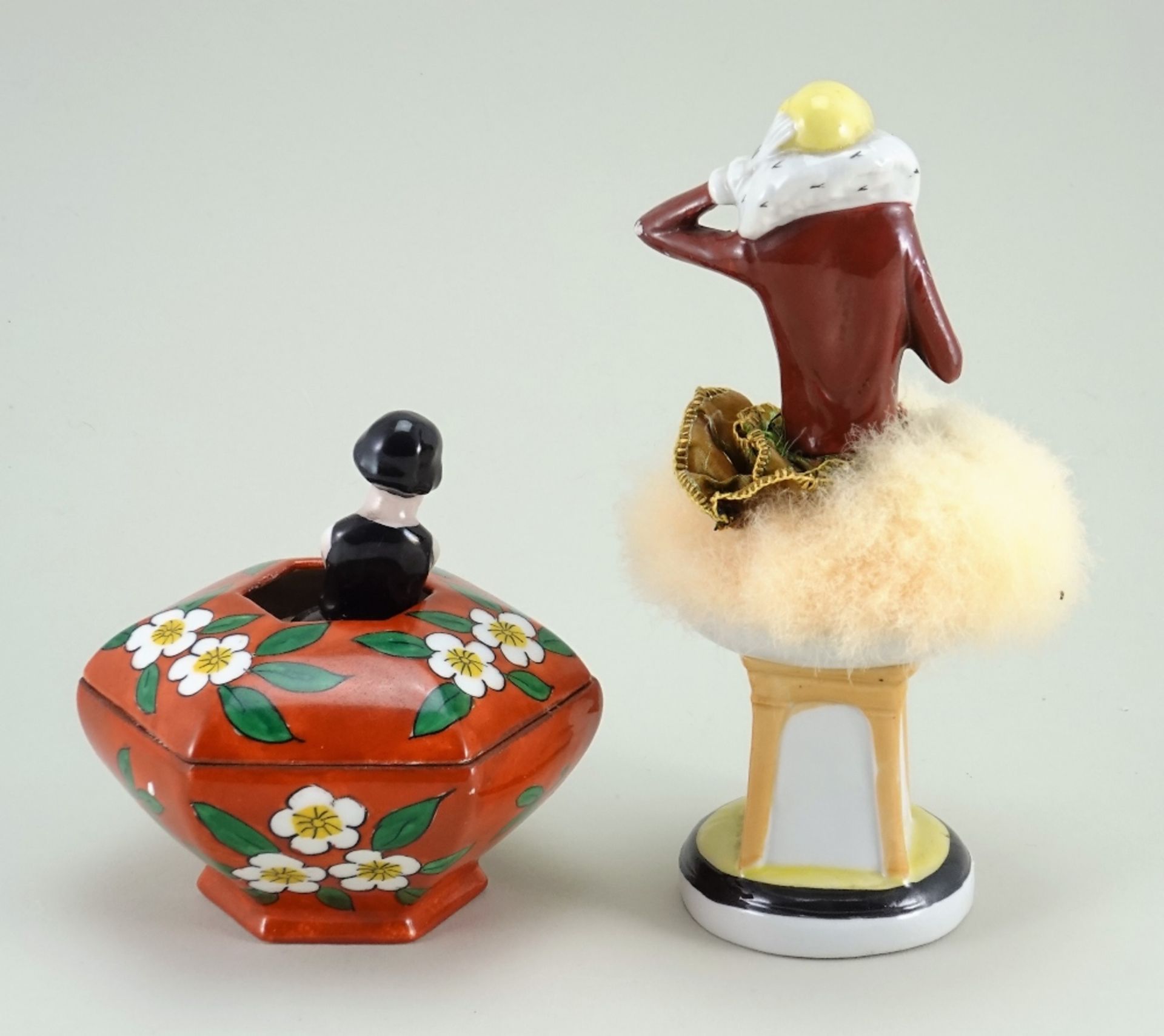 Two glazed china dressing table powder puffs, 1920s, - Image 2 of 2