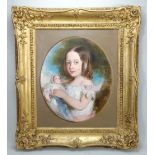 Charming Oil on Canvas portrait of girl with her doll, English circa 1850,