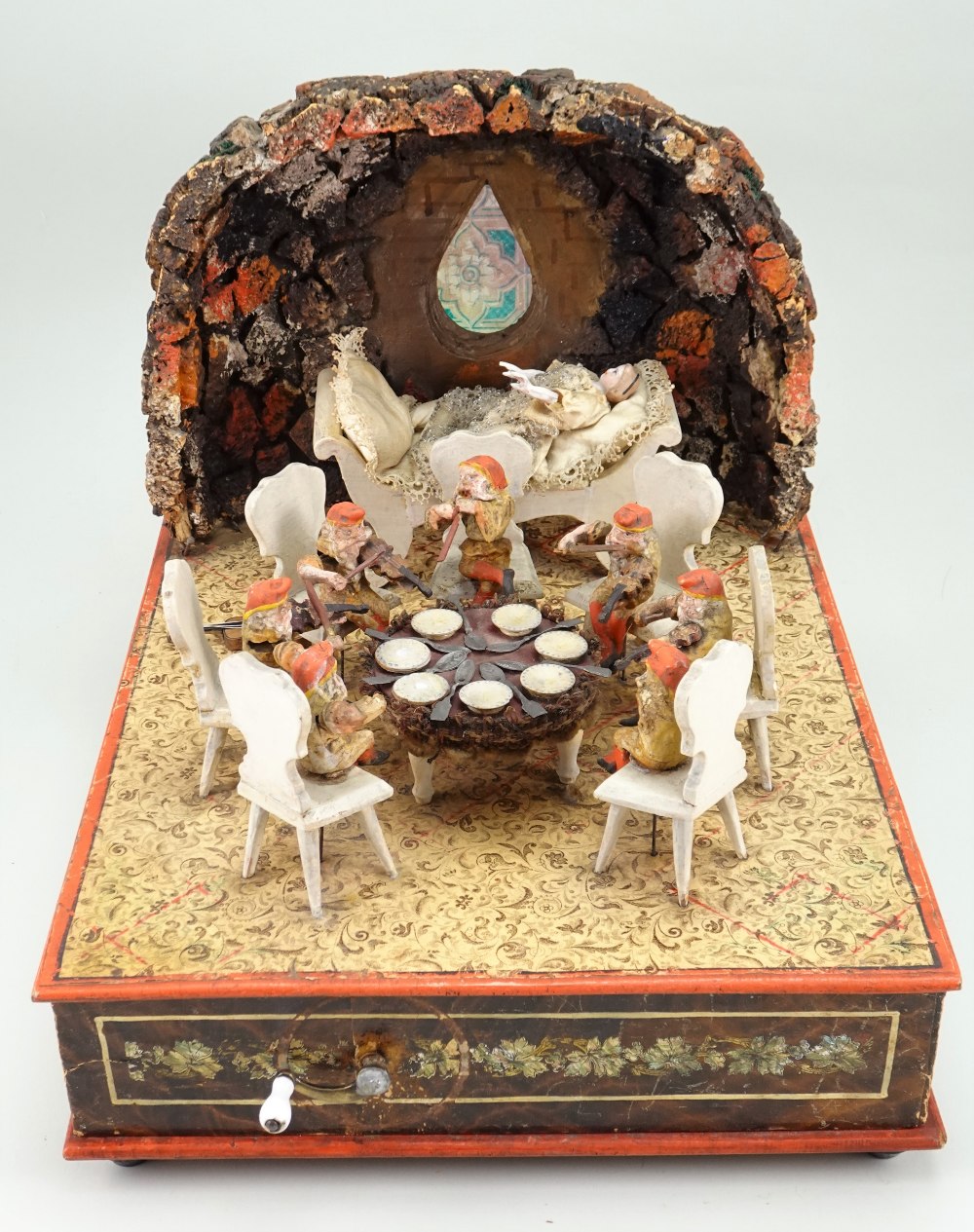 Extremely rare Zinner & Sohn Snow White and the seven dwarfs mechanical music automata, German circa