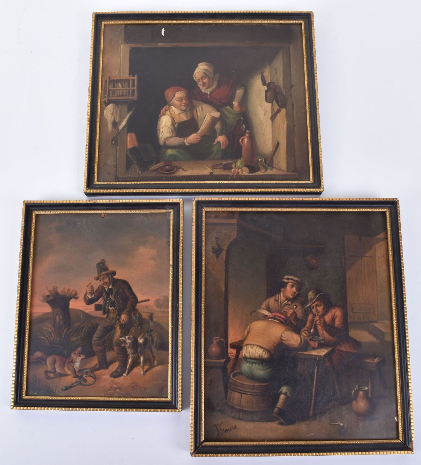 Three mid 19th century copies of David Teniers (1610-1690) oil on tin