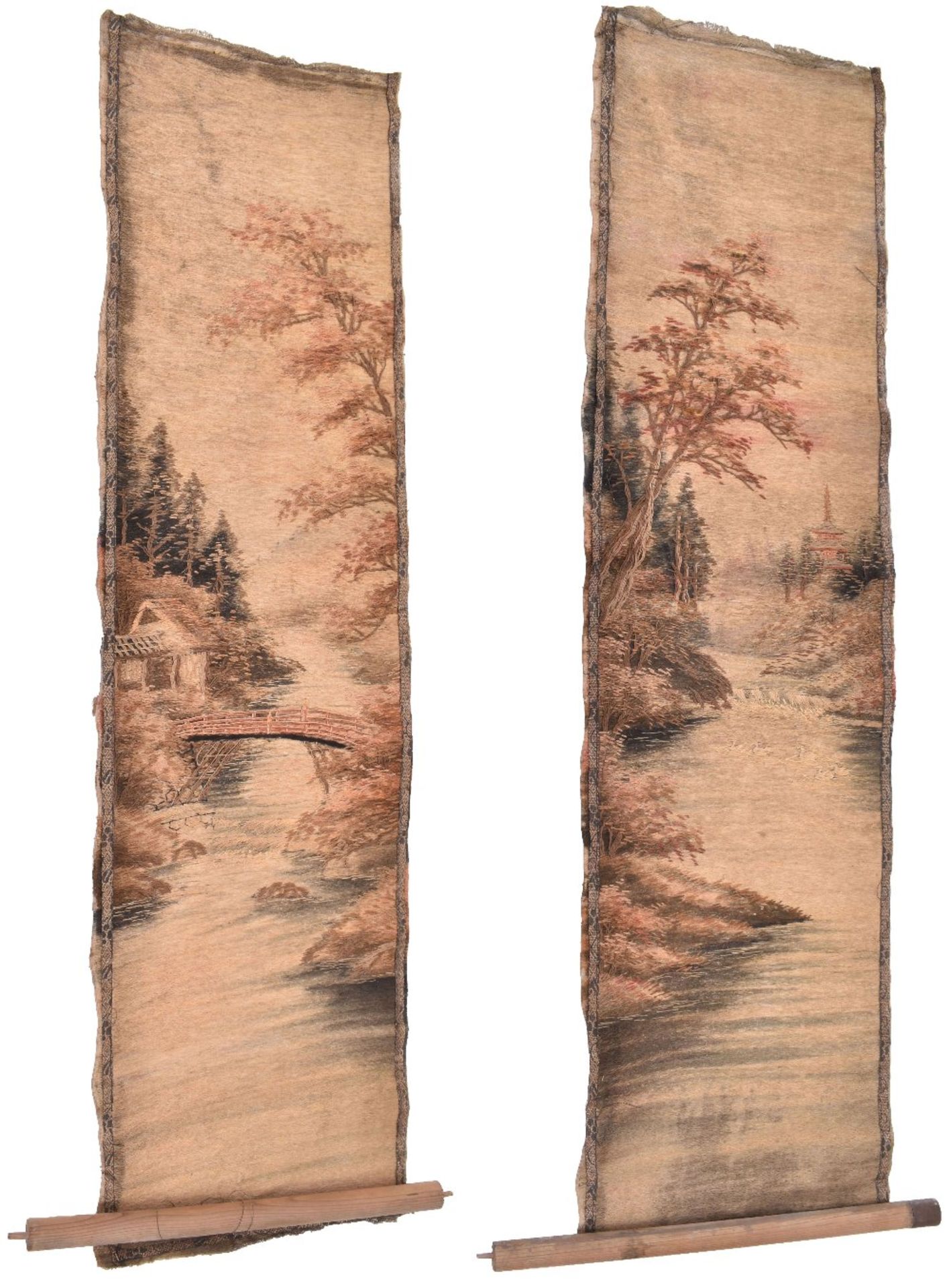 A pair of Chinese Kesi tapestry wall hangings