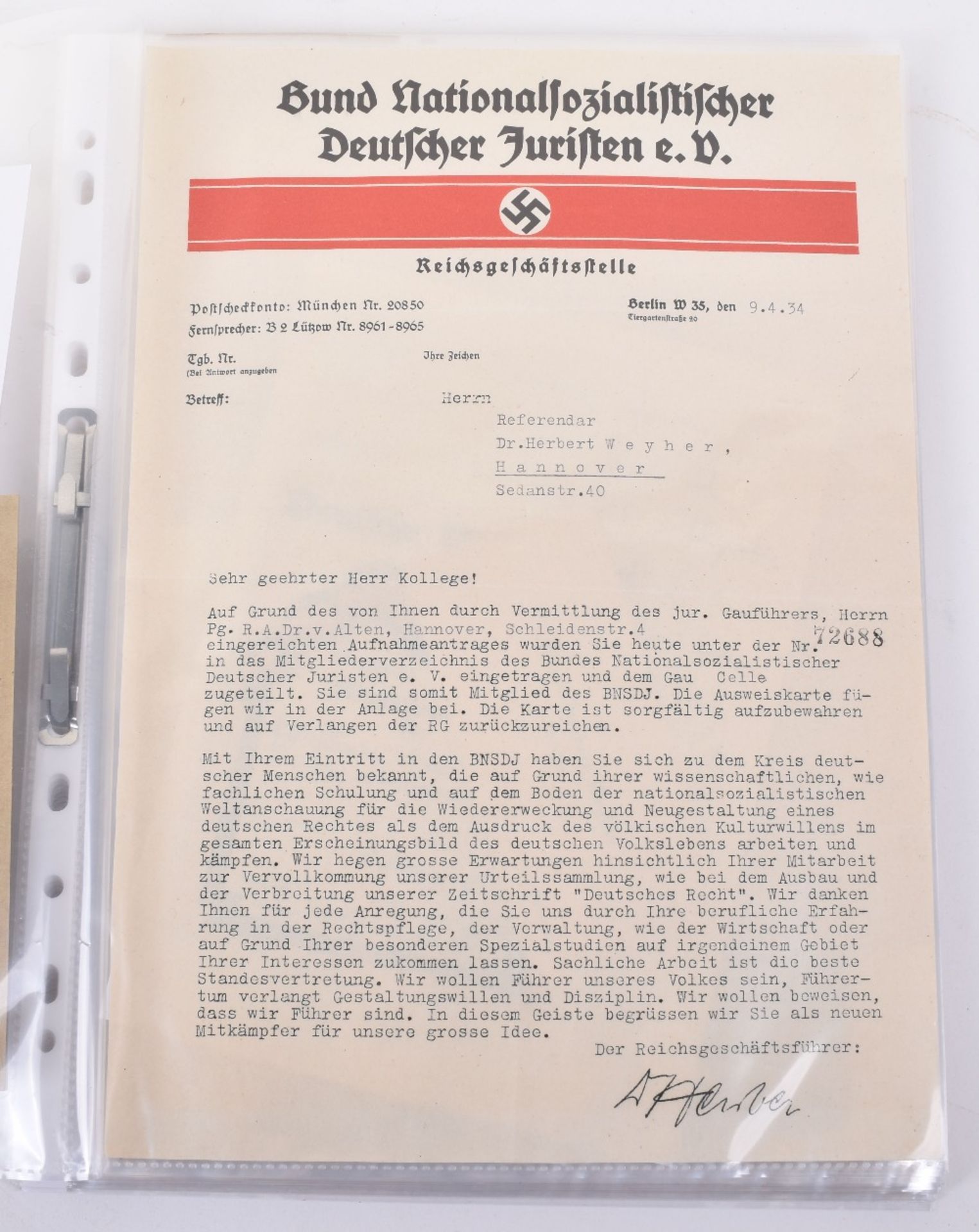 Important and Unusually Comprehensive Document Grouping to a German Lawyer Herr Herbert Weyher, with - Image 13 of 25