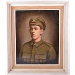 Oil on Board Portrait Painting of a WW1 Private Soldier of the Welsh Regiment,