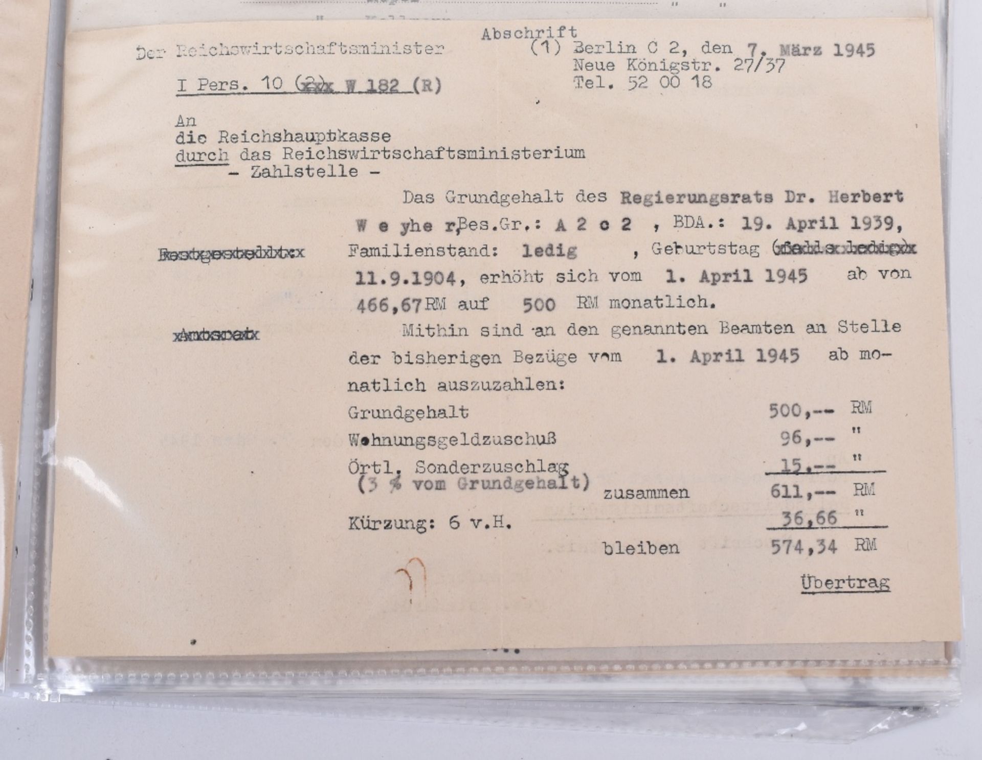 Important and Unusually Comprehensive Document Grouping to a German Lawyer Herr Herbert Weyher, with - Image 8 of 25