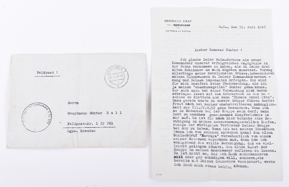 Personal Letter from Luftwaffe Fighter Ace Hermann Graf to Gunther Rall