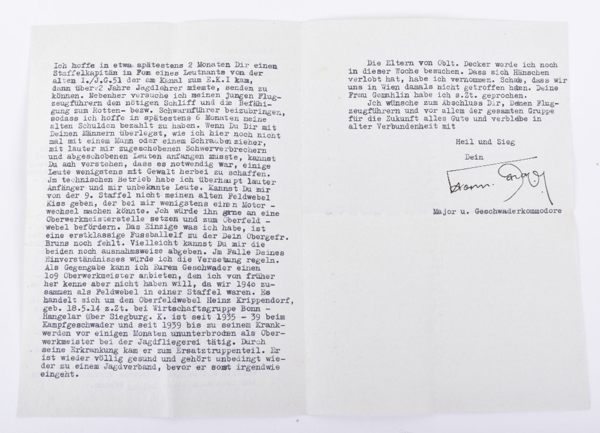 Personal Letter from Luftwaffe Fighter Ace Hermann Graf to Gunther Rall - Image 2 of 6