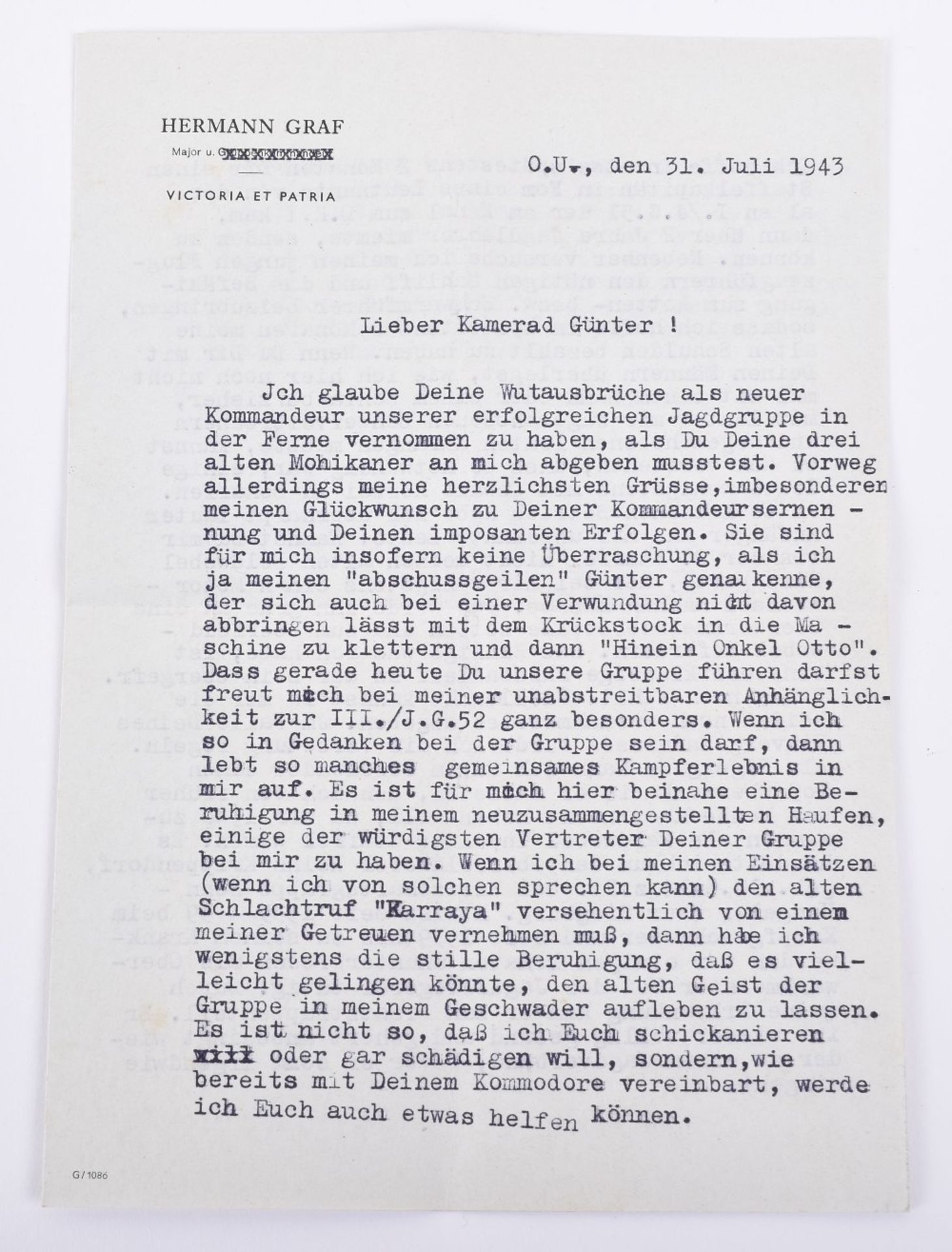 Personal Letter from Luftwaffe Fighter Ace Hermann Graf to Gunther Rall - Image 6 of 6