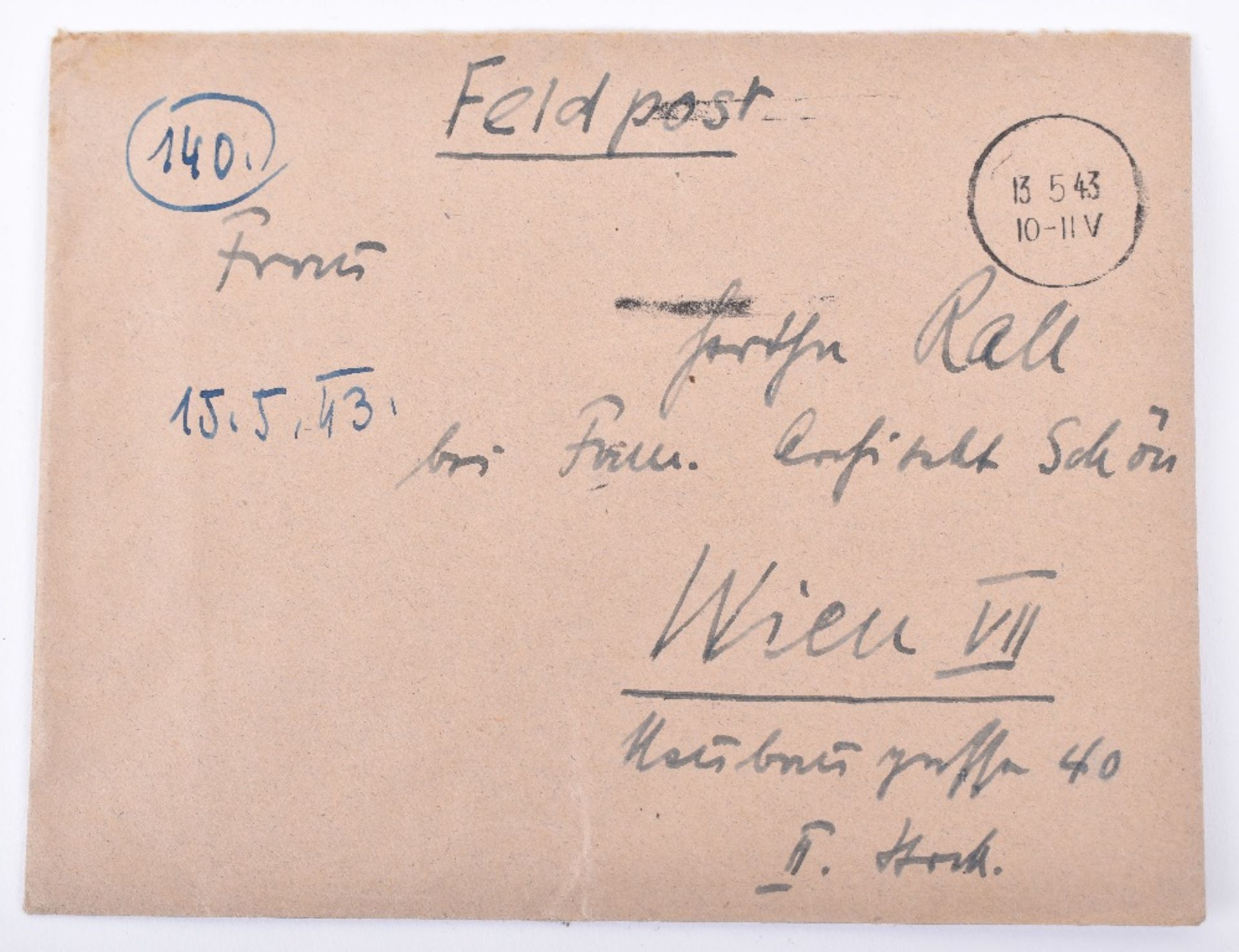 1943 Dated Feldpost Envelope Addressed to Gunther Rall’s Wife