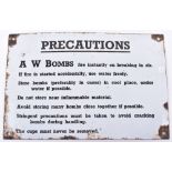 WW2 Enamel Sign “PRECAUTIONS” A W Bombs