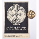 Third Reich Rally Badge and Accompanying Postcard