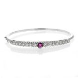 Rigid bracelet in white gold, diamonds and ruby