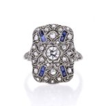 Ring in white gold, diamonds and sapphires