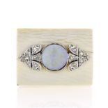 Bridge ring in rose gold, white gold, diamonds and opal