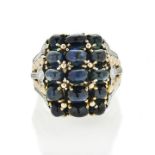 Ring in yellow gold, white gold, diamonds and sapphires