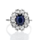 Ring in white gold, diamonds and sapphire