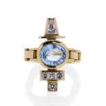 Ring in yellow gold, diamonds and Giorgio Facchini aquamarine