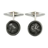 Pair of cufflinks in white gold and ancient coins