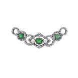 Brooch in white gold, diamonds, pearls and emeralds