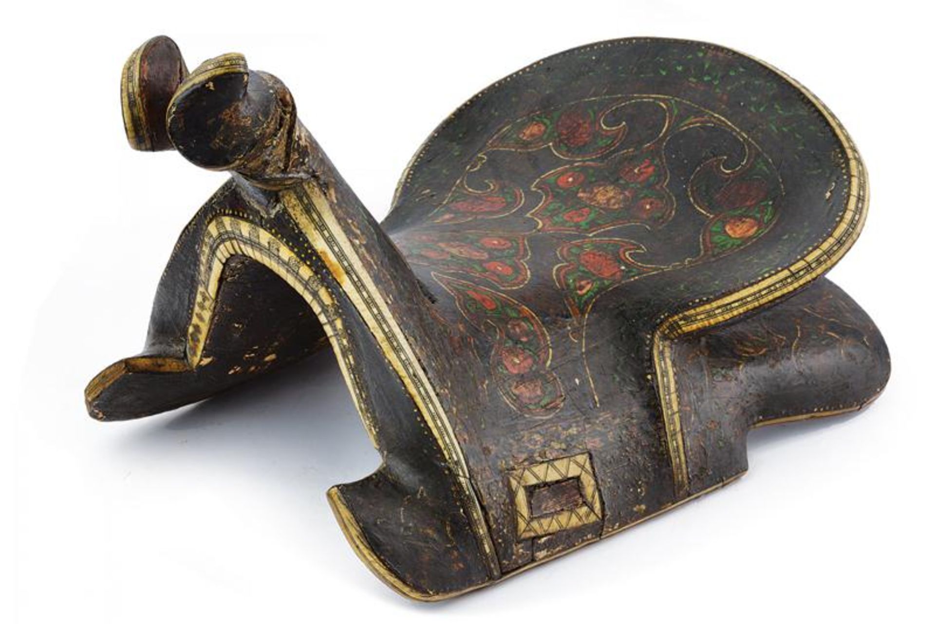 A fine painted and bone mounted saddle