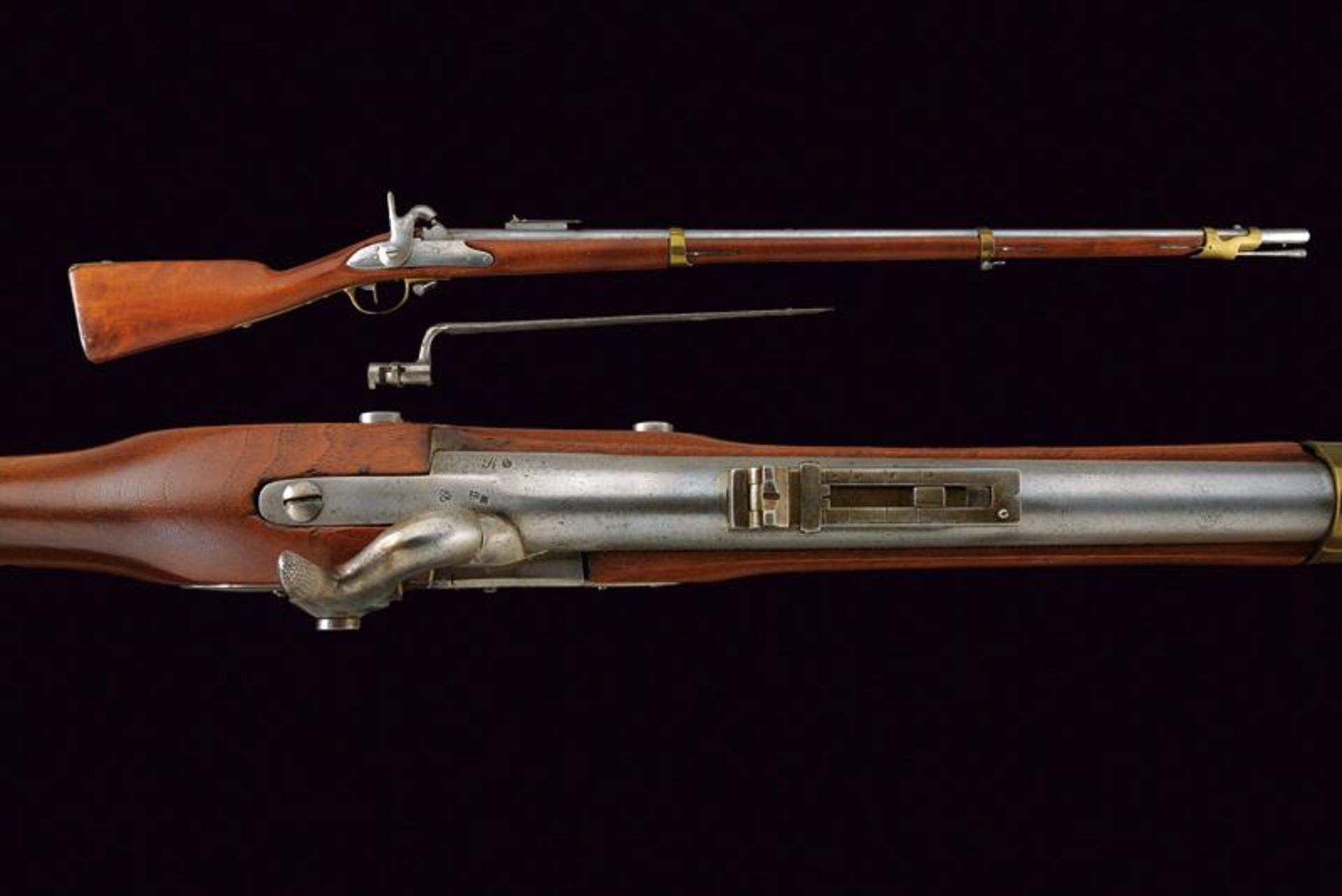 A percussion infantry rifle with bayonet