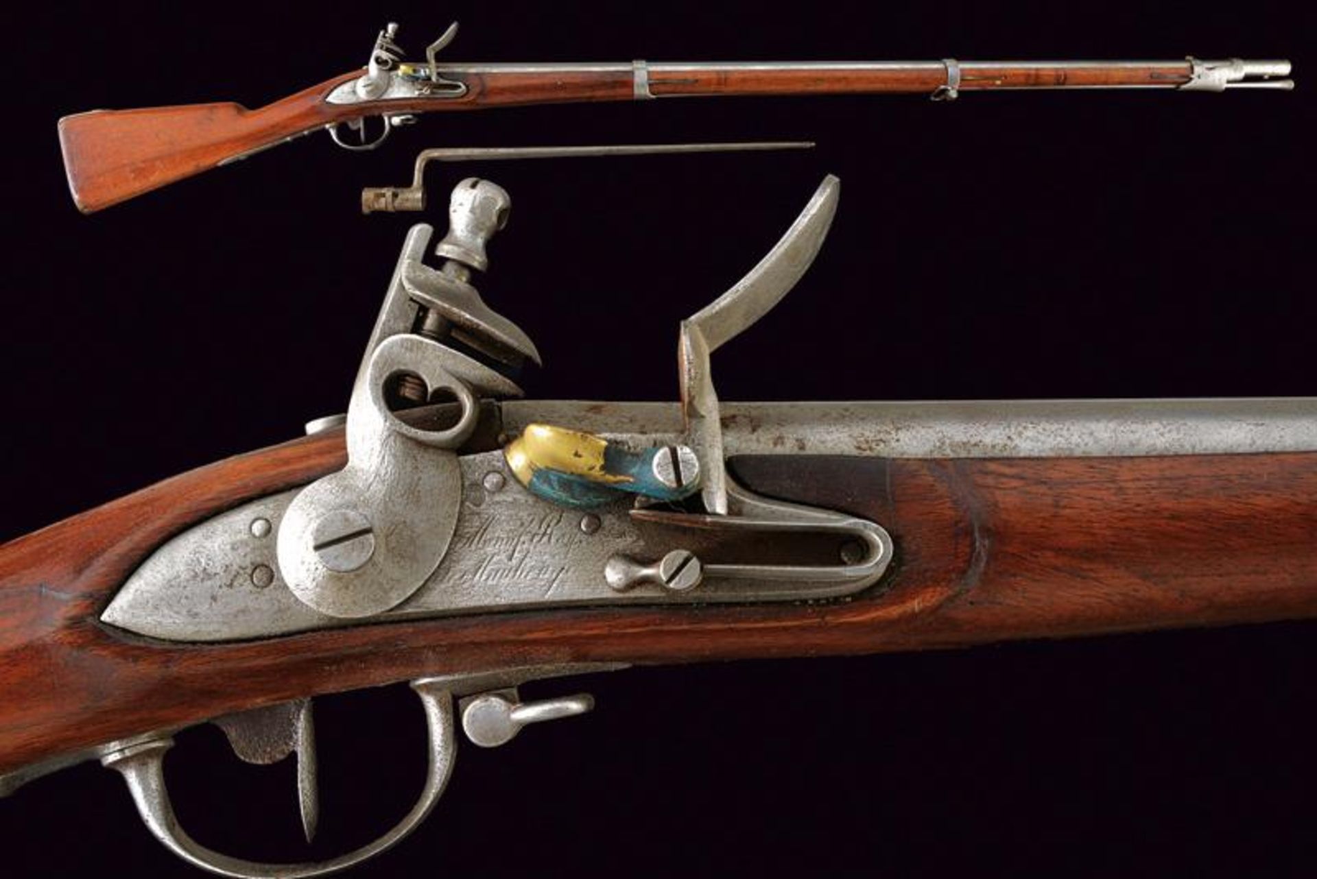 A 1777 model flintlock gun with bayonet