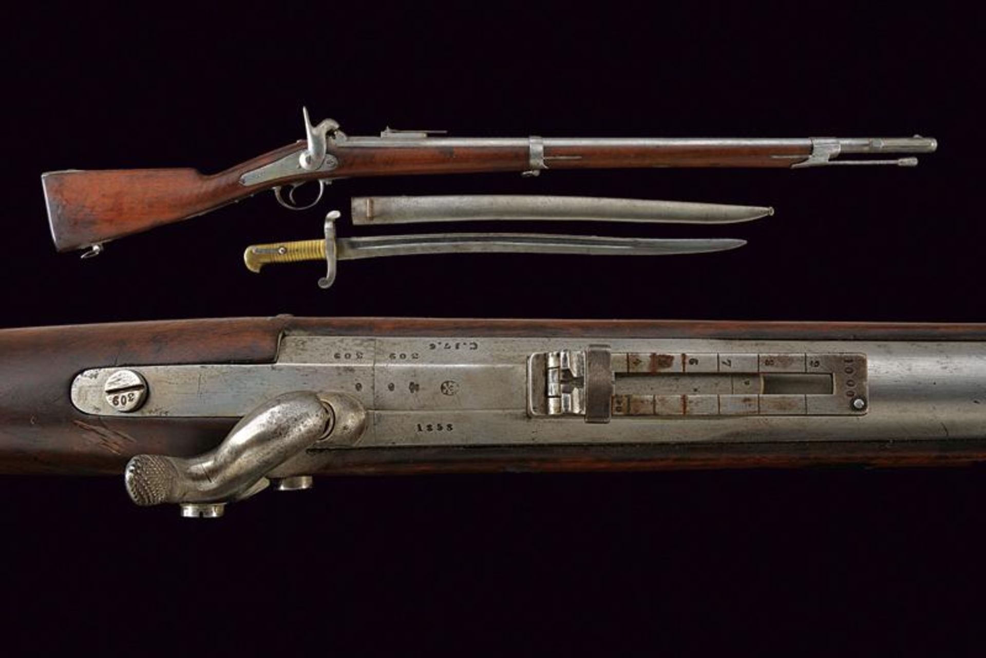 A very rare Mazzocchi percussion carbine with bayonet