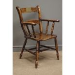 19th century elm and beech armchair, turned supports,