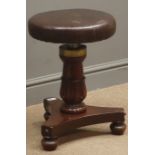 William IV Irish mahogany revolving piano stool stamped 'Gillingtons 6008',