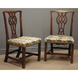 Pair mahogany Chippendale style chairs, shaped cresting, pierced splat, upholstered seat,