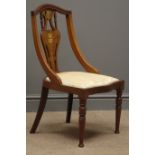 Edwardian inlaid salon chair, shaped and pierced splat,