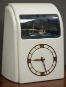 Early 20th century 'Vitascope' Art Deco style clock, with automated ship, in white case,