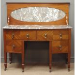 Edwardian mahogany washstand, oval marble inset to raised back,