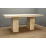 Marble rectangular dining table on two pillar supports, W90cm, H80cm,