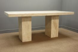 Marble rectangular dining table on two pillar supports, W90cm, H80cm,