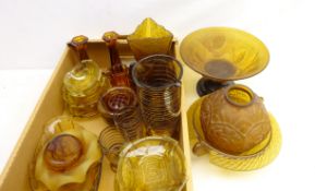 Art Deco and later amber coloured glassware including globular and other vases,