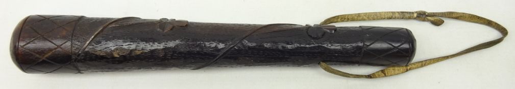 Irish bog oak truncheon carved with a harp and shamrocks L34cm Condition Report