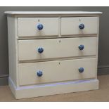 Victorian pine chest, white paint finish, two short and two long drawers, plinth base, W91cm, H81cm,