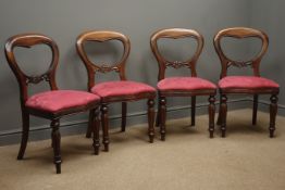 Set four mahogany Victorian style balloon back dining chairs, moulded seat rail, upholstered seat,